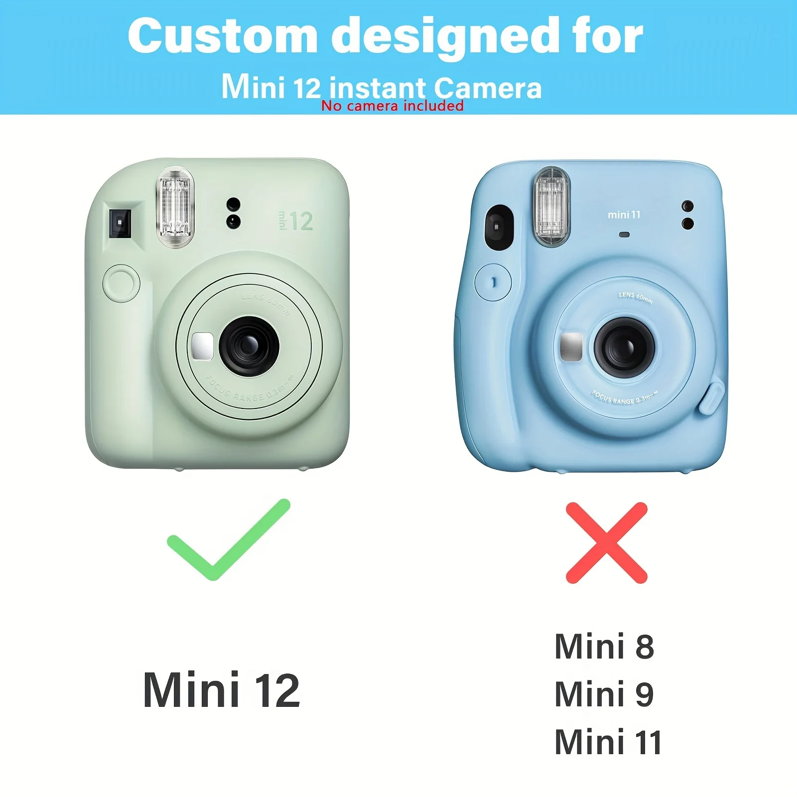 1 Set for instax Mini 12 Camera Hard Case with Photo Storage Pouch and Shoulder Strap-Camera Not Included