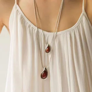 Image for Red agate waterdrop pendant necklace for women lon 
