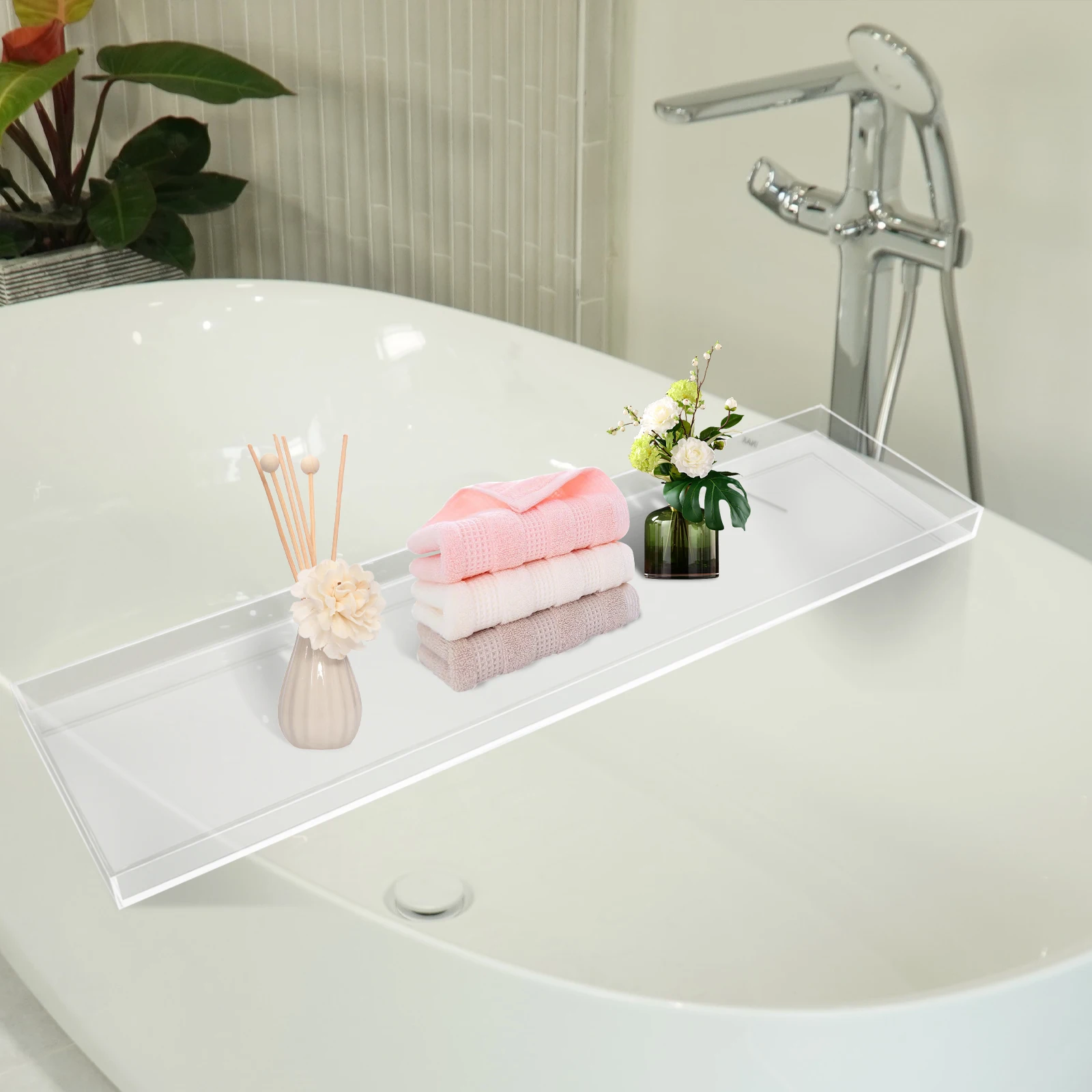 

Clear Bathtub Caddy Acrylic Bath Tray Tablet Snack Waterproof Tray Holder