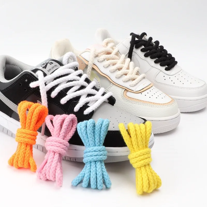 1Pair 8mm bold round shoelaces quality linen cotton sneakers shoelace AF1 shoe laces 100/120/140/160/180CM shoes accessories shoe laces shoe accessories
