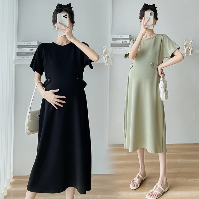 Casual Maternity Dress Summer Short Sleeve Solid Clothes For Pregnant Women  Maternity V Neck Loose Pregnancy Dresses X0902 From 12,89 € | DHgate