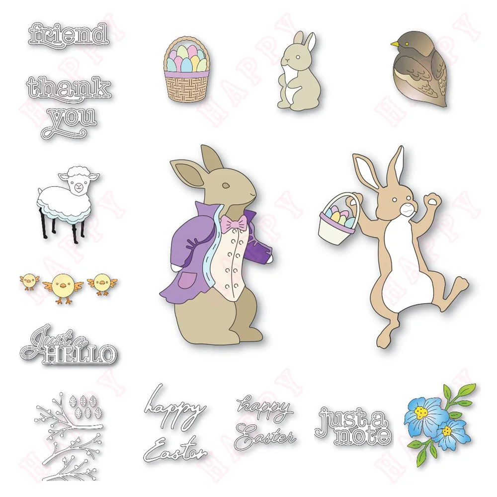 Happy Easter Hopsity Bunny Eggs Pulcini Sparrow Die Series Metal Cutting Dies Decorating Scrapbook Album Di Carte Fai Da Te Craft Clara Die