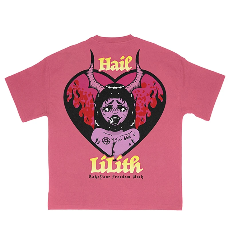 

Oversized Cotton Women T-shirt Pink Love Girl Pattern Letters Short-Sleeved Fashion Top Harajuku Pullover Korea Y2k Streetwear