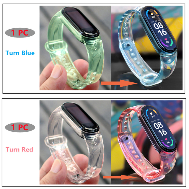 Color Change Strap For Xiaomi Mi band 5 6 Replacement Smart watchband Bracelet for Mi band 6 5 Strap Wristbands Pulseira