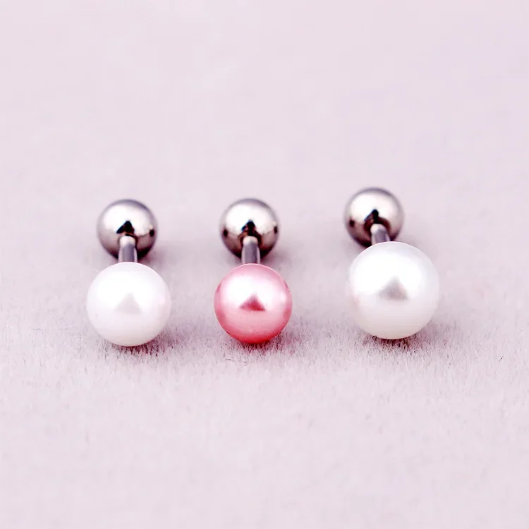 

Fashion Women Girls White Pink Pearl Earrings Stainless Steel Ball Small Pearl Barbell Earrings Brincos Ear Piercing Jewelry