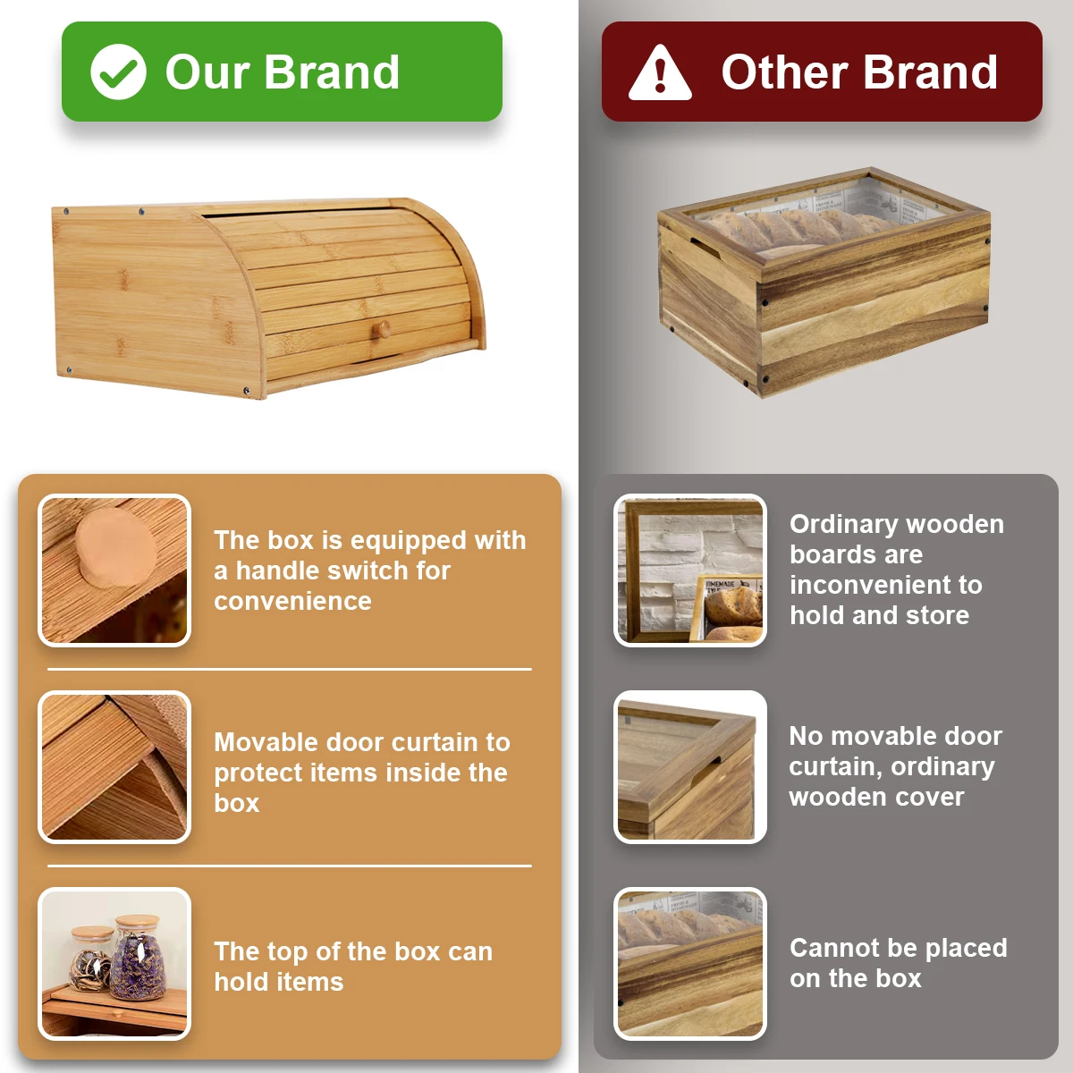 Premium Bamboo Bread Box, Bread Storage And Organizer, Organizer For Kitchen Countertop 5