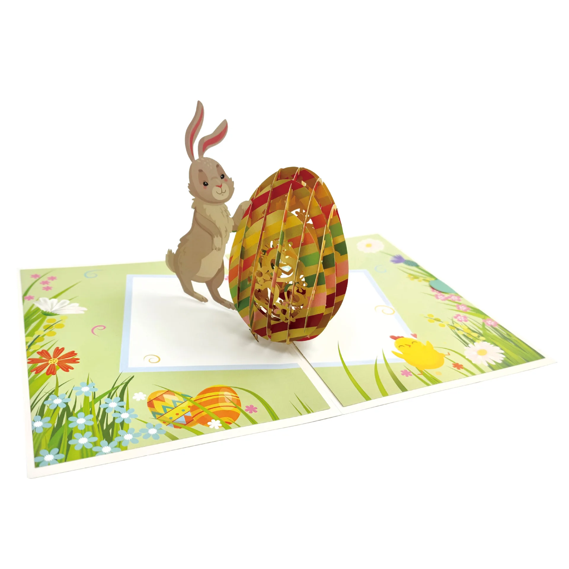 1PC New Exquisite Easter Egg & Bunny Happy Easter 3D Laser-Cut Hollow Design Greeting Card Holiday Card