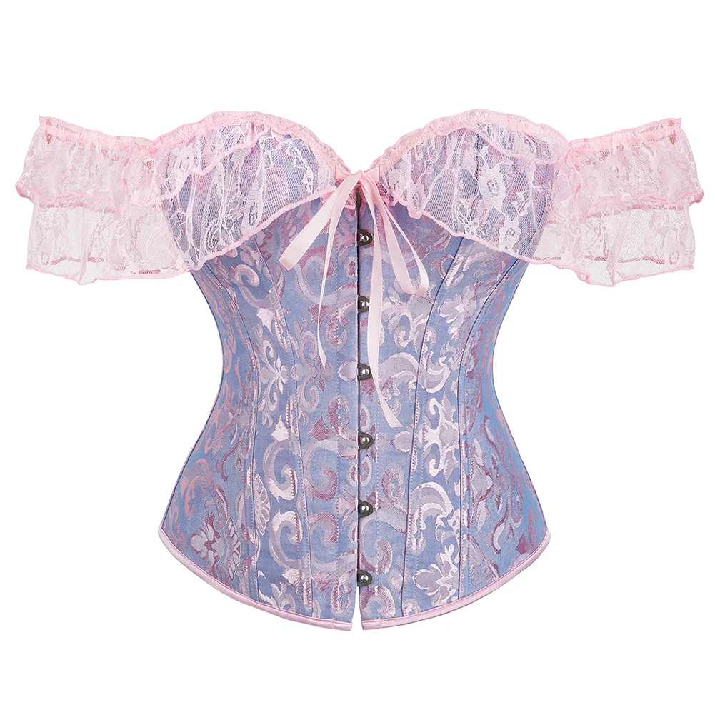 

6 Brooches 12 Plastic Bones Victorian Korsett Women Pink Red Apricot Green Blue Brown Black Lace Corset Top With Sleeve