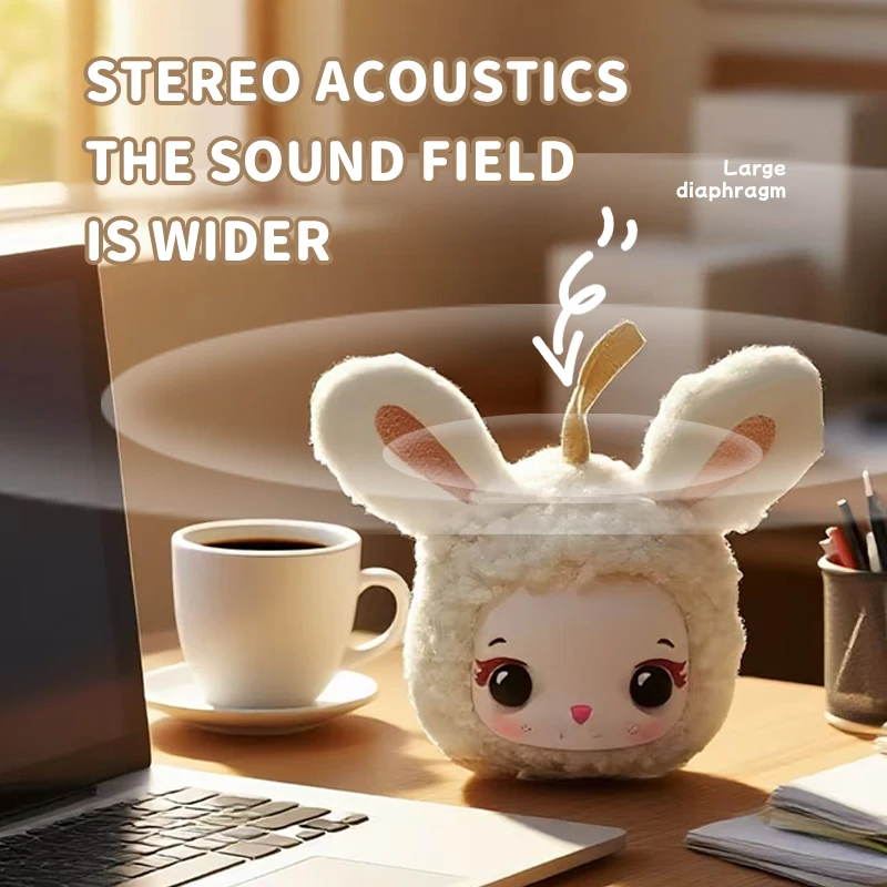 Plush Rabbit Bluetooth5.3 Speaker Mini Portable Stereo Sound Bluetooth Audio Player Cute MP3 Music with TF Slot Birthday Gifts