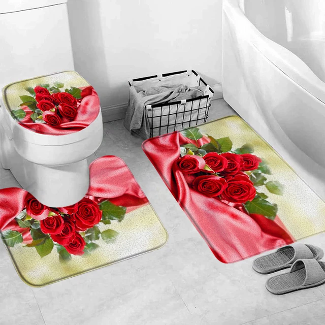 Bath Rugs, Rose Flower Patterned Bathroom Bath Mat Flannel Non