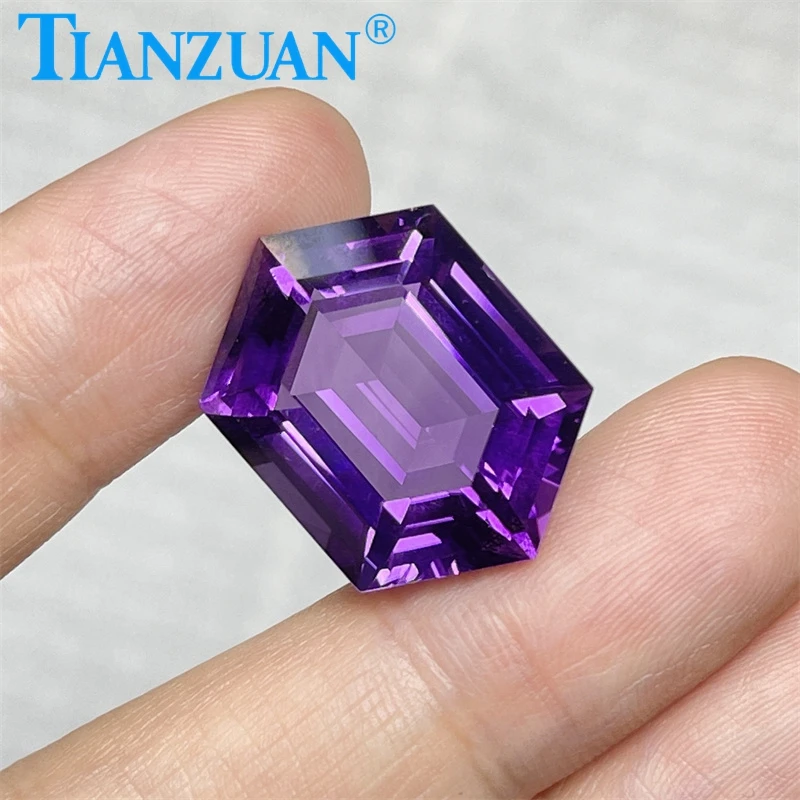 

22.88ct Natural Amethyst Vivid Purple Color Hexagon Shape Brilliant Cut Loose Gem Stone with GRC Certified