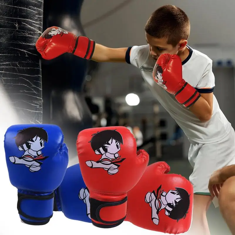 Kids Punching Gloves Cartoon PU Leather Training Boxing Gloves Home Gym Training Device Sparring Gear For Kids Kickboxing Muay