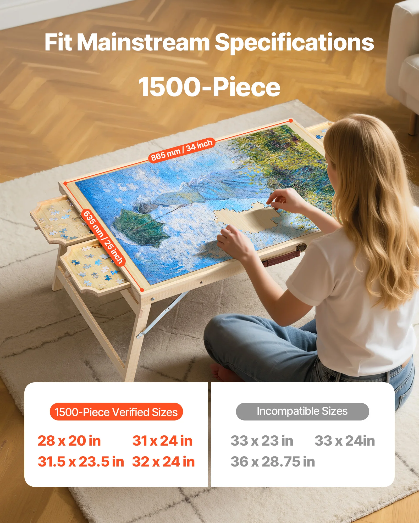Portable Wooden Puzzle Table with Felt Surface and Drawers