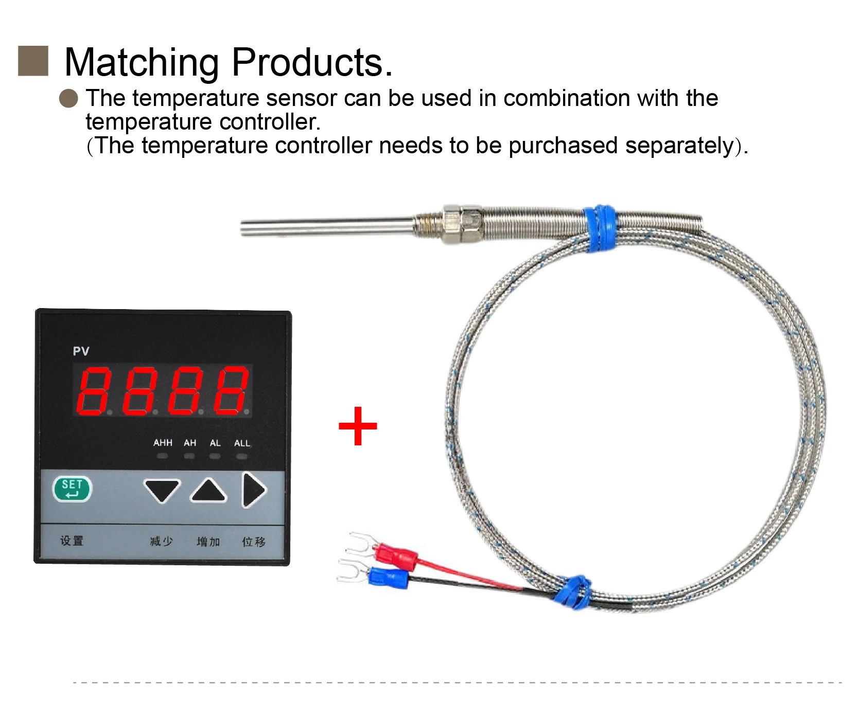 K type thermocouple probe M8 threaded high temperature up to 600°C stainless ste