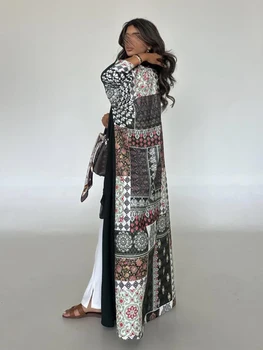 Irregular Floral Print Long-Sleeved Loose and Elegant Arabic Abaya