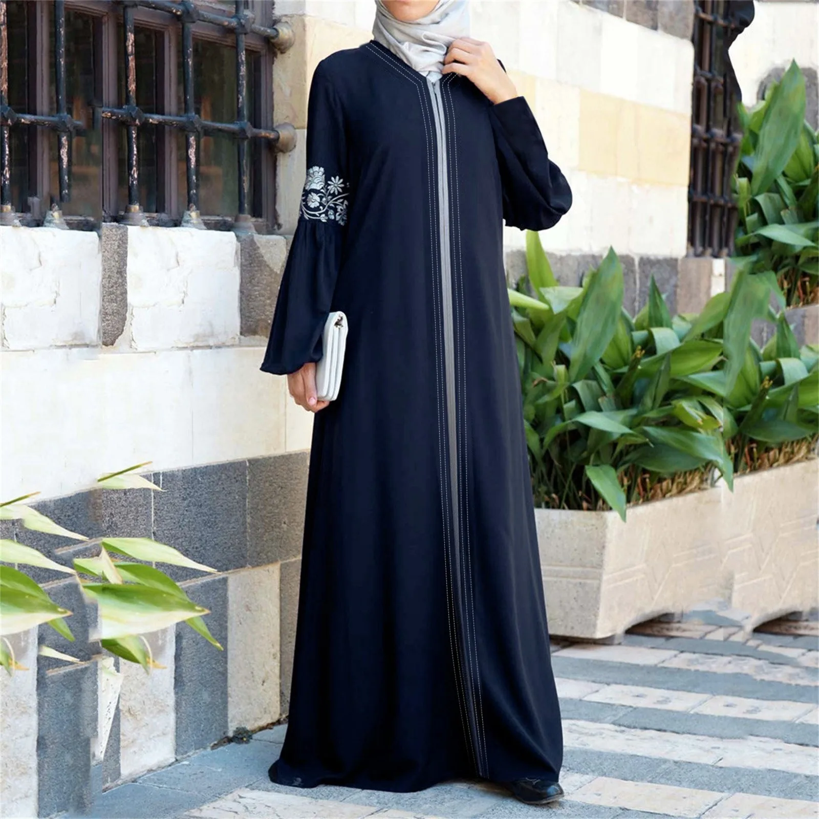 

Maxi Abaya Robe For Women Middle Eastern Ethnic Style Vintage Dresses Floral Printed Flare Sleeves Women's Ramadan Clothes