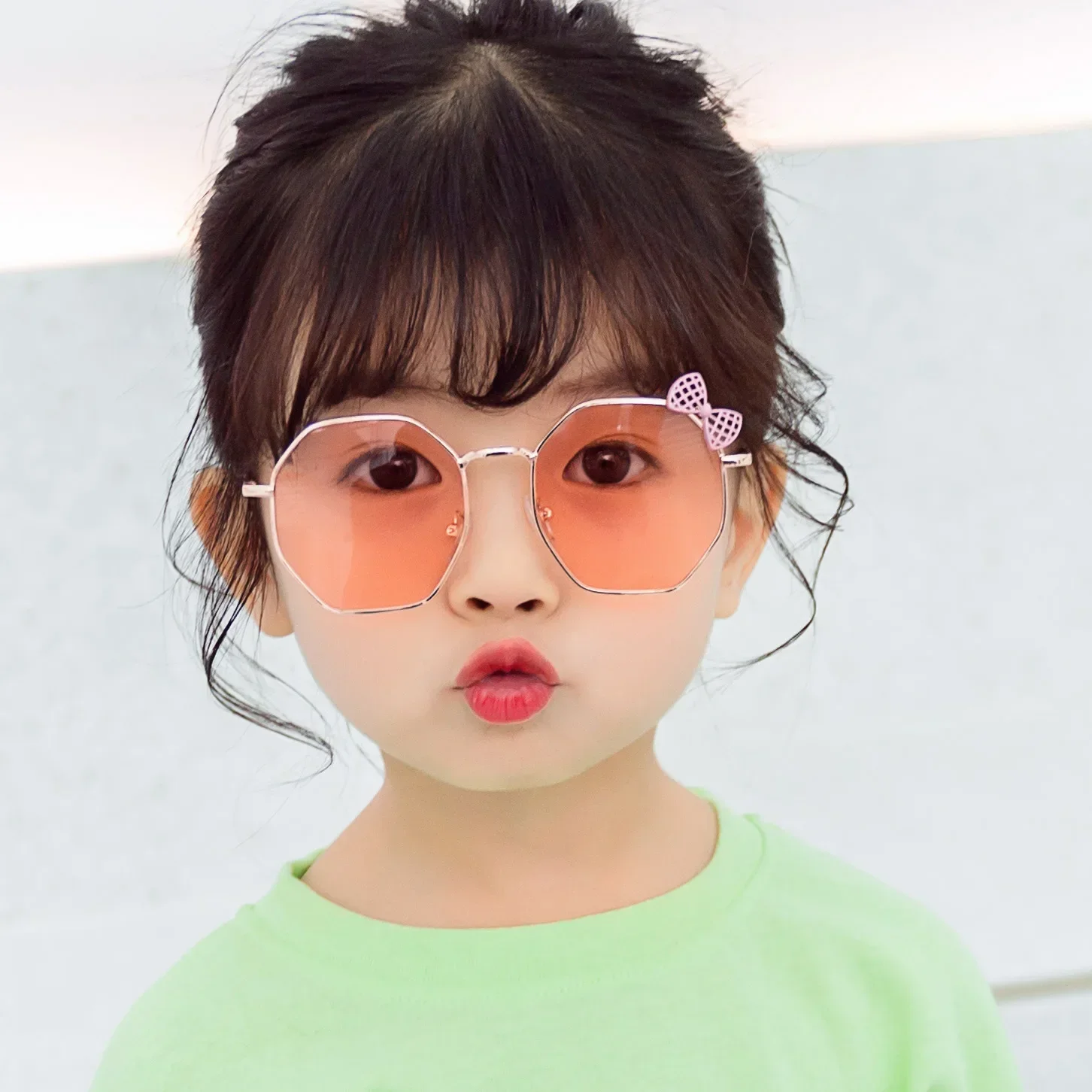Trendy Fashion Boys and Girls Bow Metal Sunglasses B010 Polygon Trend Children's Sun Glasses Kids Outdoor UV400 Eyewear