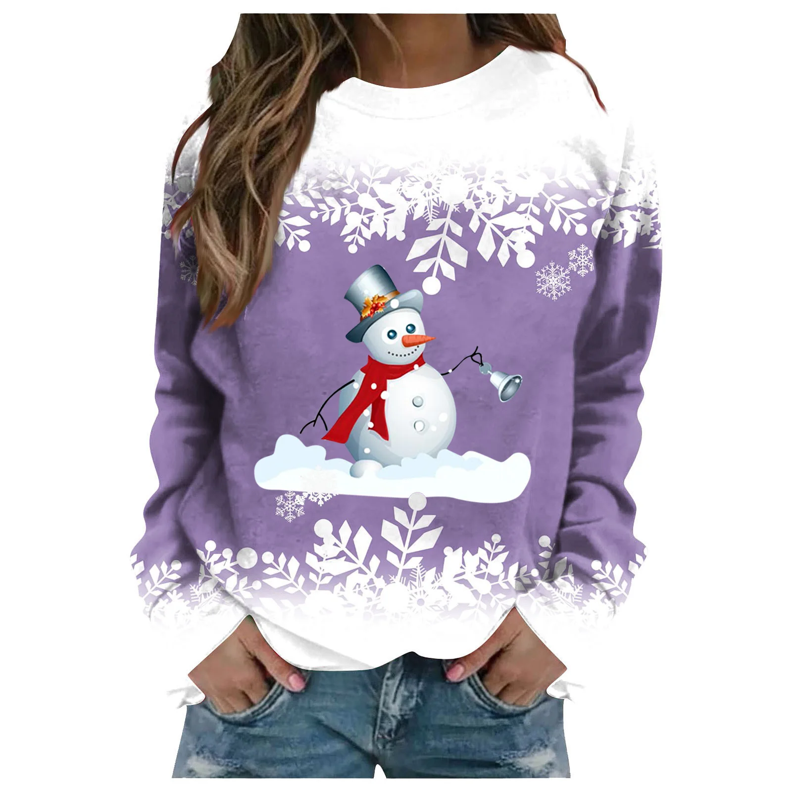 

Свитшот женский с длинным рукавом, пуловер с принтом фиолетового снеговика, уличная одежда в стиле Харадзюку, одежда на Рождество, осень