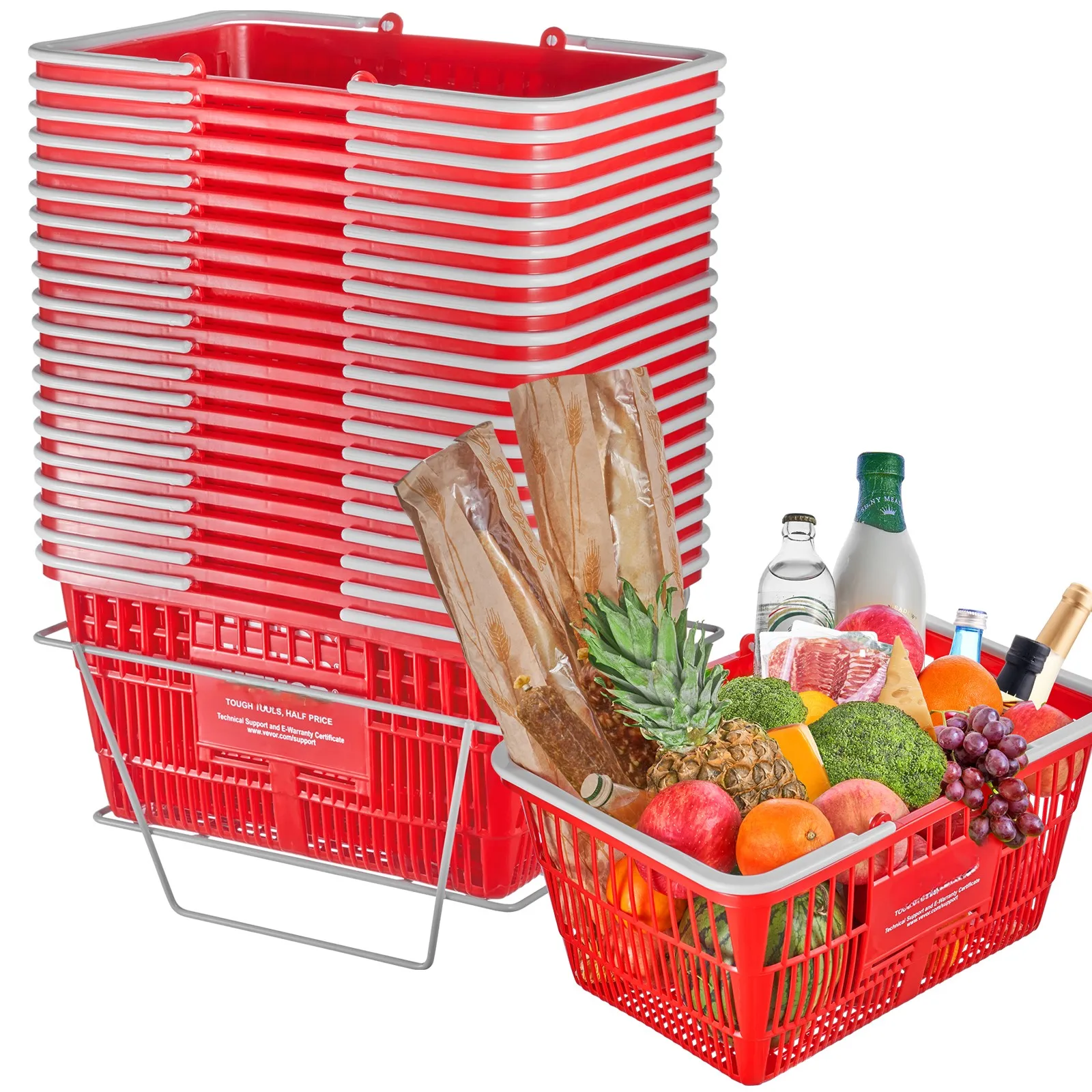 SucceBuy 20pcs Shopping Basket 21L Plastic Grocery Basket with Handle Portable Shop Bulk Used for Retail Store Supermarket