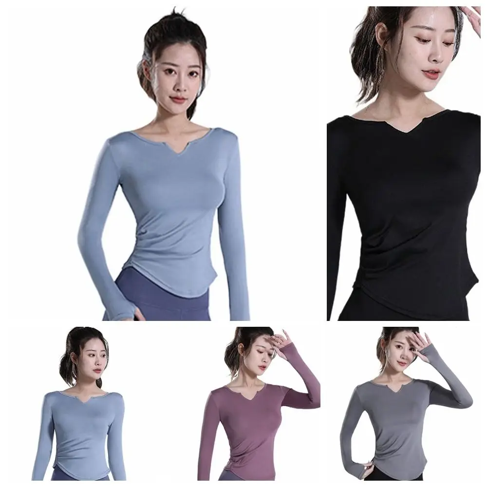 Running Clothes Long Sleeve Yoga Tops Slim Fit Quick Dry Fitness Long Sleeved Top V-Neck Breathable Yoga Clothes Ladies Women