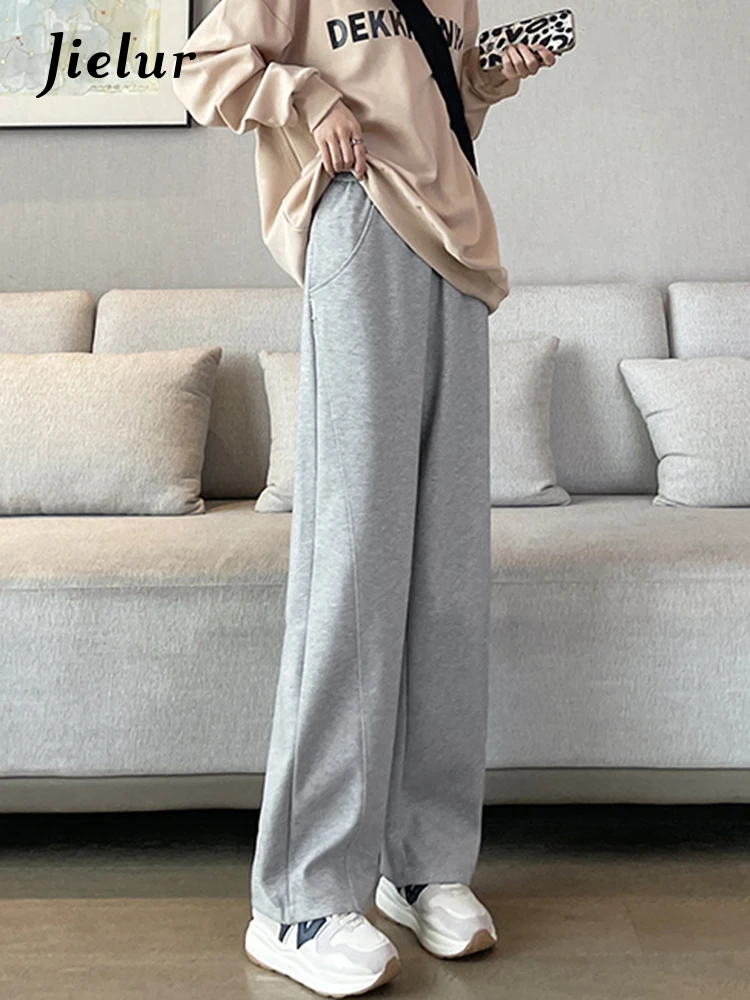 

Jielur High Waist Pants Women Fashion Solid Color Pockets Sport Pants Streetwear Korean Style College Simple Gray Trousers M-XXL