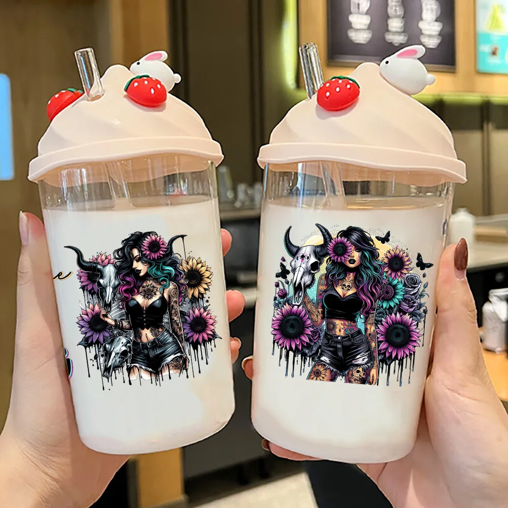 Fashion tattoo girl peel waterproof DIY Decals 3D transfers uvdtf crystal stickers 16oz uv dtf cup wraps for Libbey Glasses