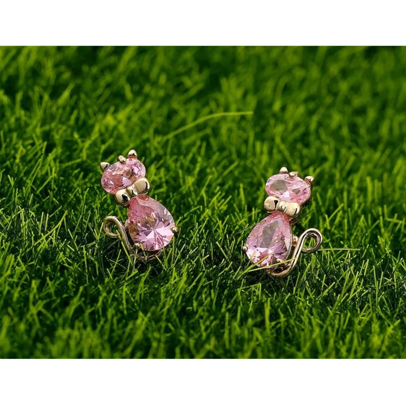 Cute 5colors CZ Bow Knot Kitten Gato Kitty Cat Stud Earrings for Women Children Girls Kids Baby Gold Color Jewelry Aros Aretes 3