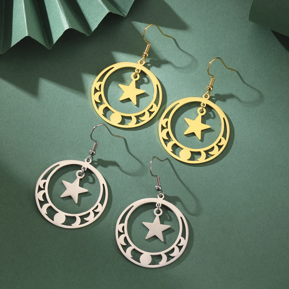 Dawapara Vintage Pentagramm Ohrringe Pentagramm Stern Baphomet Spirale Anhänger Gesundheitsschutz Amulett Edelstahl Schmuck – Detail 13