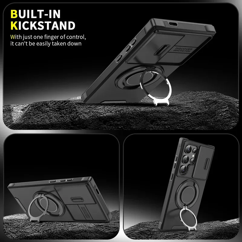 Universal Smartphone Case with Lanyard, Ring Stand, and Slide Camera Protector