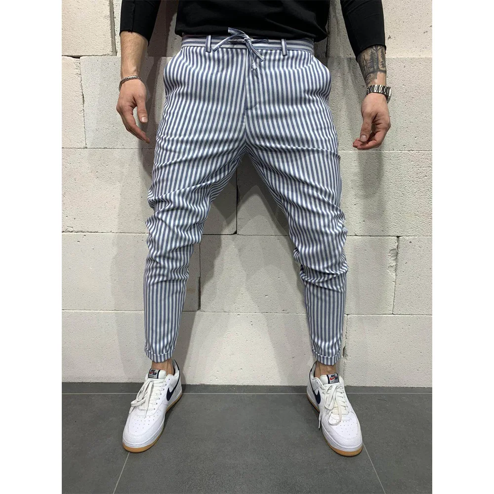 

2022 Hot Men's Stripe Pants Casual Loose Pencil Pants Slim Fit Plaid Classic Stripe Business Skinny Casual High Quality Pants