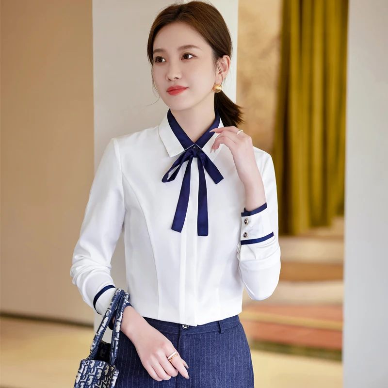 

Fashion Professional Women's new spring and summer long-sleeved chiffon shirt shows elegant intellectual temperament