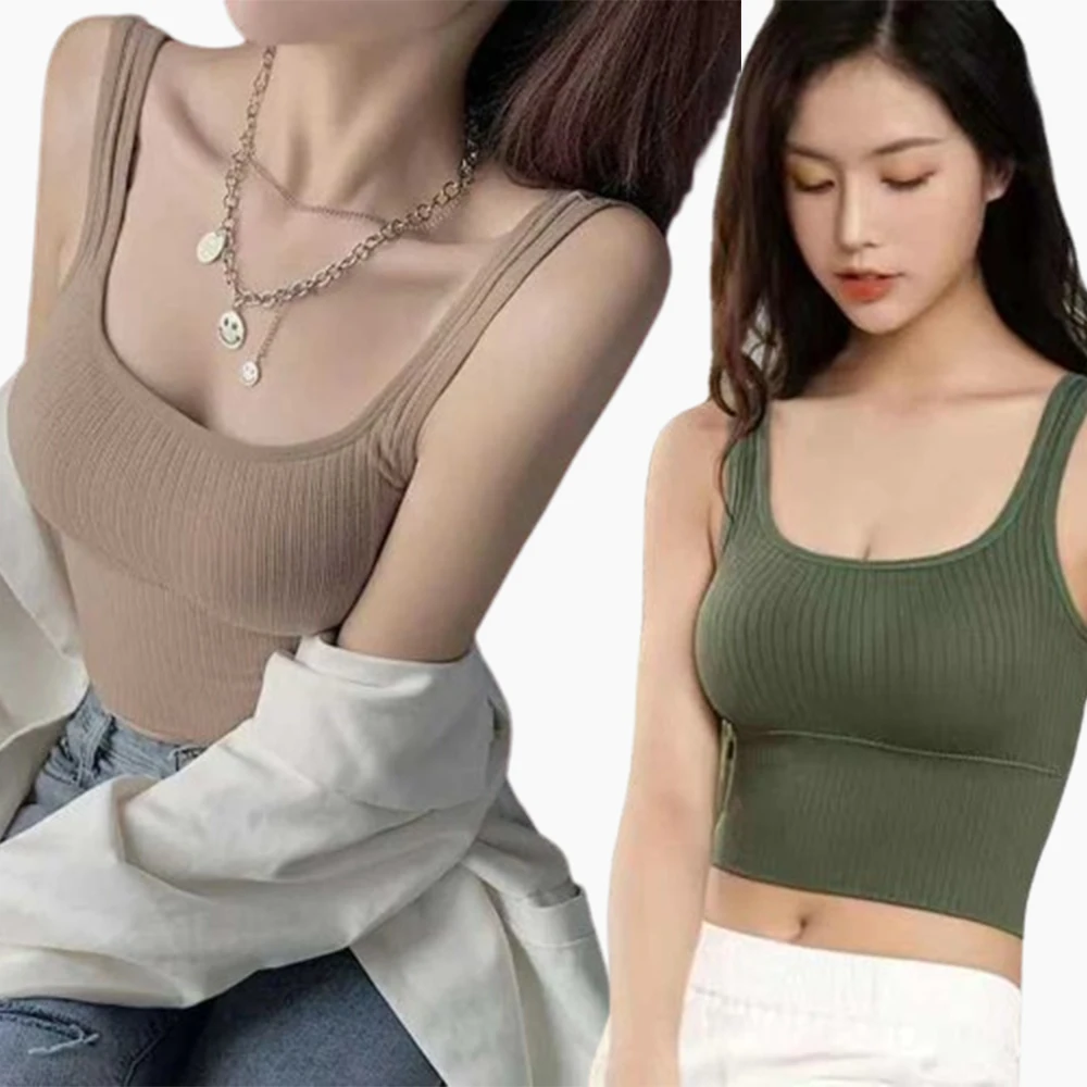 Women Tank Tops Sling Back Bra Square Neck Solid Colour Back Underwear Women Yoga Sports Non-steel Ring Wrap Bottoming Smock Tank Top Women