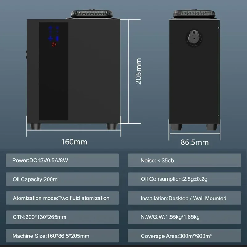 900CBM HVAC Electric Scent Diffuser 200ML App Control Air Freshener Wall-mounted Fragrance Scent Machine A300 DC12V 5