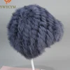 Russian Women Good Elastic Real Rabbit Fur Skully Hat Lady Winter Warm Knitted Genuine Rabbit Fur Hats Outdoor Fluffy Fur Caps 1
