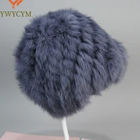 Russian Women Good Elastic Real Rabbit Fur Skully Hat Lady Winter Warm Knitted Genuine Rabbit Fur Hats Outdoor Fluffy Fur Caps 1