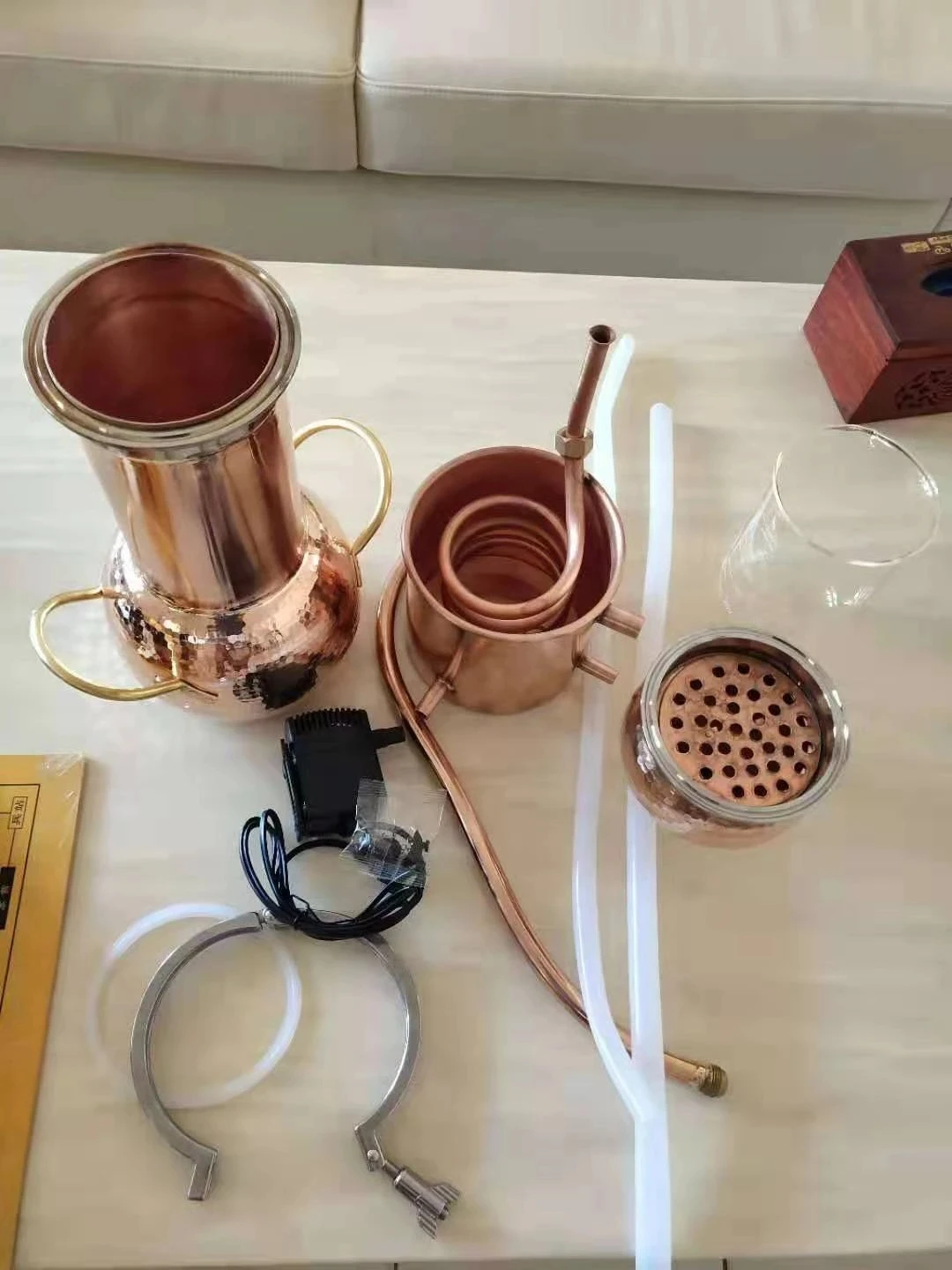 Wine steaming machine pure copper distiller Handmade copper alembic distillation set flower essential oil distiller 2L 3L