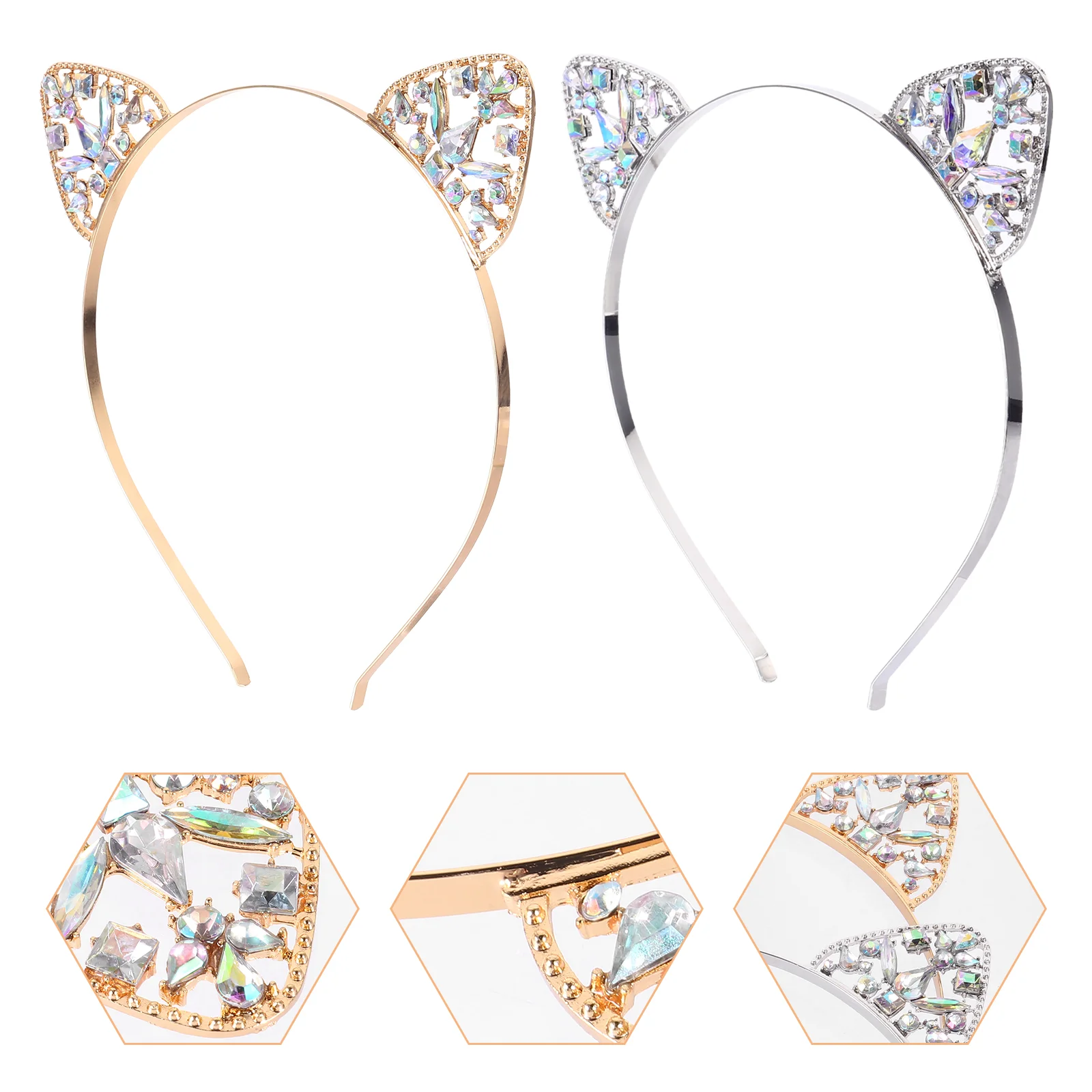 

2pcs Rhinestone Cat Ears Headband Cosplay Party Hairband Masquerade Headdress