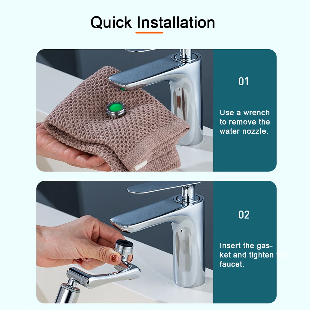 Faucet Aerator Stainless Steel 1440 &deg;Swivel Robotic Arm 2 Water Flow Mode
