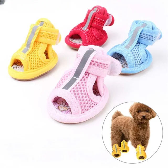 4pc/set Summer Non-slip Breathable Dog Shoes Sandals For Small Dogs Pet Dog Socks Sneakers For Dogs Puppy Blue Cat Shoes Boots