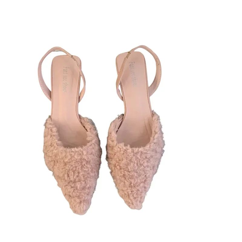 Fur Women High Heels Shoes Pointed Toe Fashion Sexy Slippers New Designer Party Dress Pumps Luxury Zapatillas Mujer 4