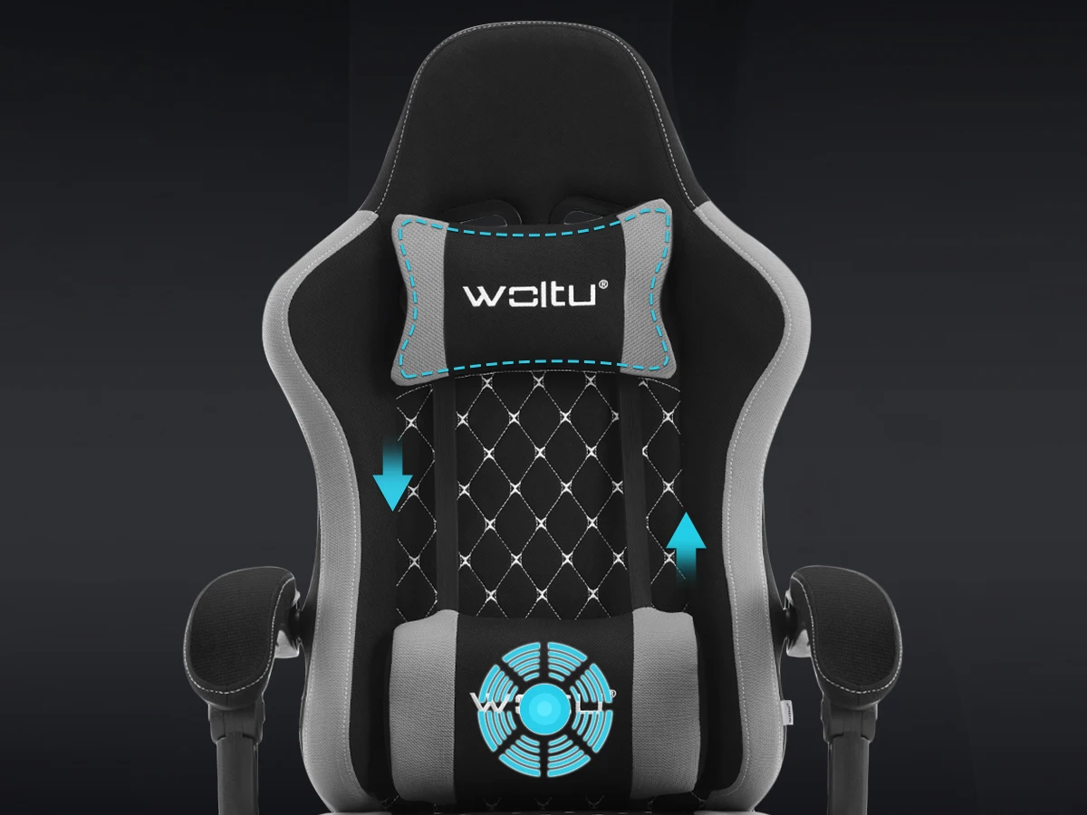 WOLTU Gaming-Stuhl, ergonomisch, drehbar, für Computer, Gamer, Massage, Bürostuhl mit Kissen, Fußstütze, verstellbare Kopfstütze, Lordosenstütze – Detail 12