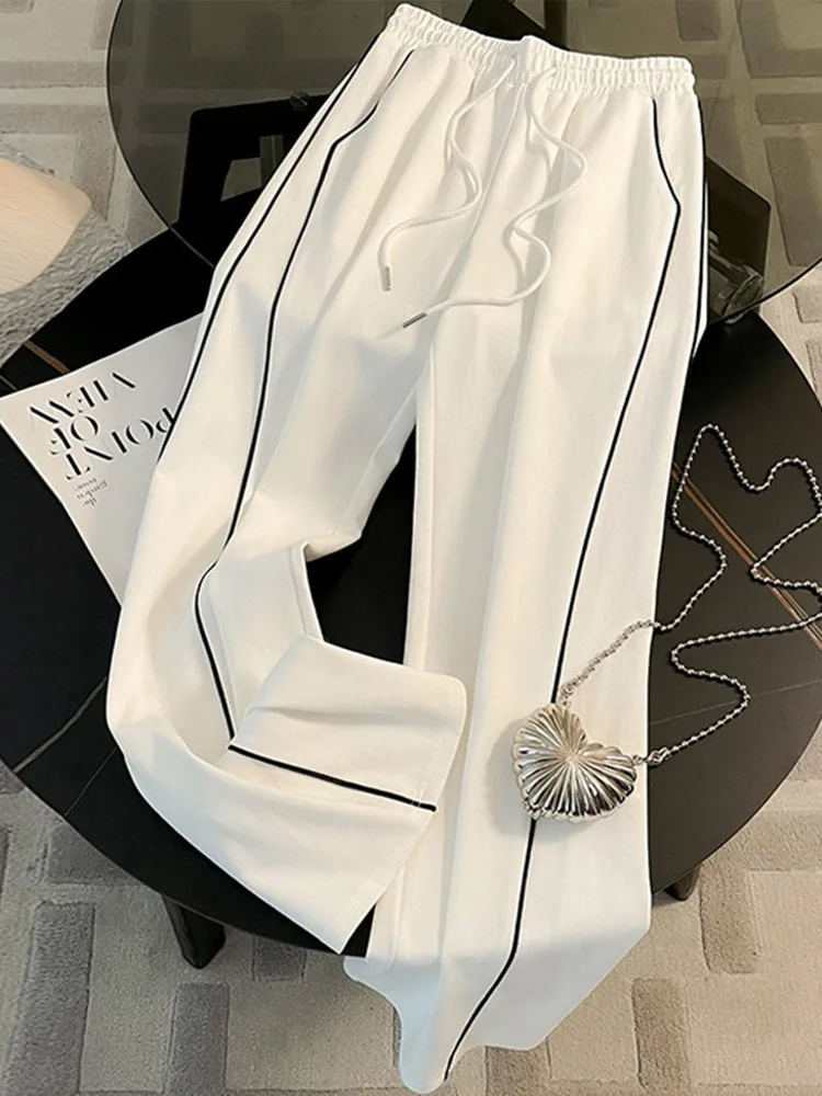 Women's Tracksuit Contrast Zipper Full Sleeve Jackets High Wasit Drawstring Straight Pants Female Suits 2025 Spring Lady Outfits 3