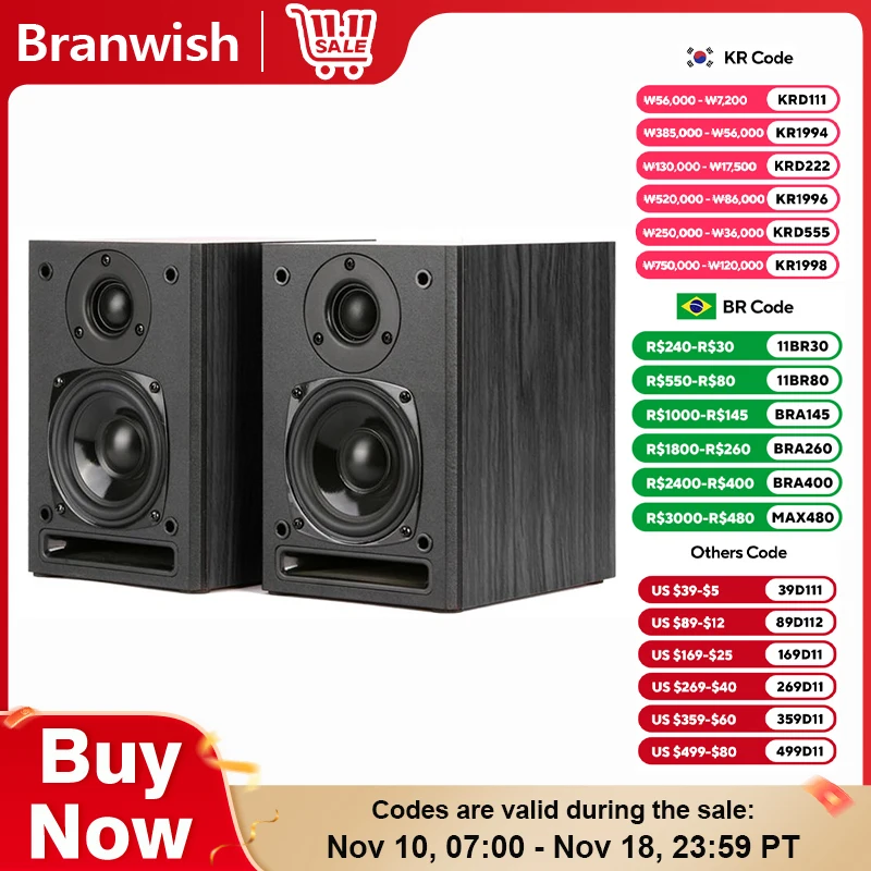 4 Inch Home High Power Bookshelf Speaker 2.0 Passive Desktop Monitor Wall-mounted Surround Sound Hi-fi Fever Hifi Speaker A Pair