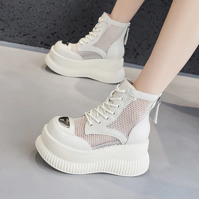 CICIYANG Women Summer Boots Spring 2024 New Mesh Women Ankle Boots Chunky Platform Women's Cool Boots Ladies High-top Sandals