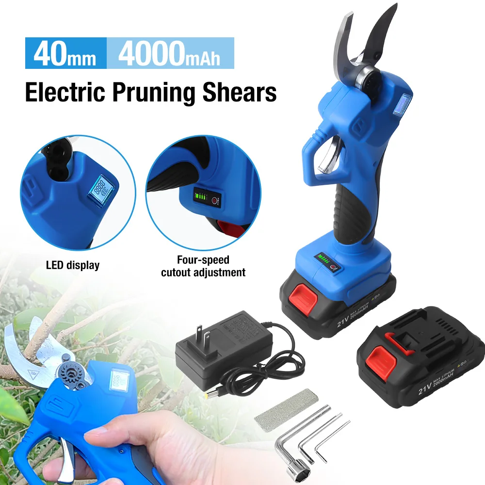 

40MM Electric Scissors Fruit Tree Lengthen Shears Cordless Garden Pruning Machine High Branch Shears 4Ah Lithium Battery