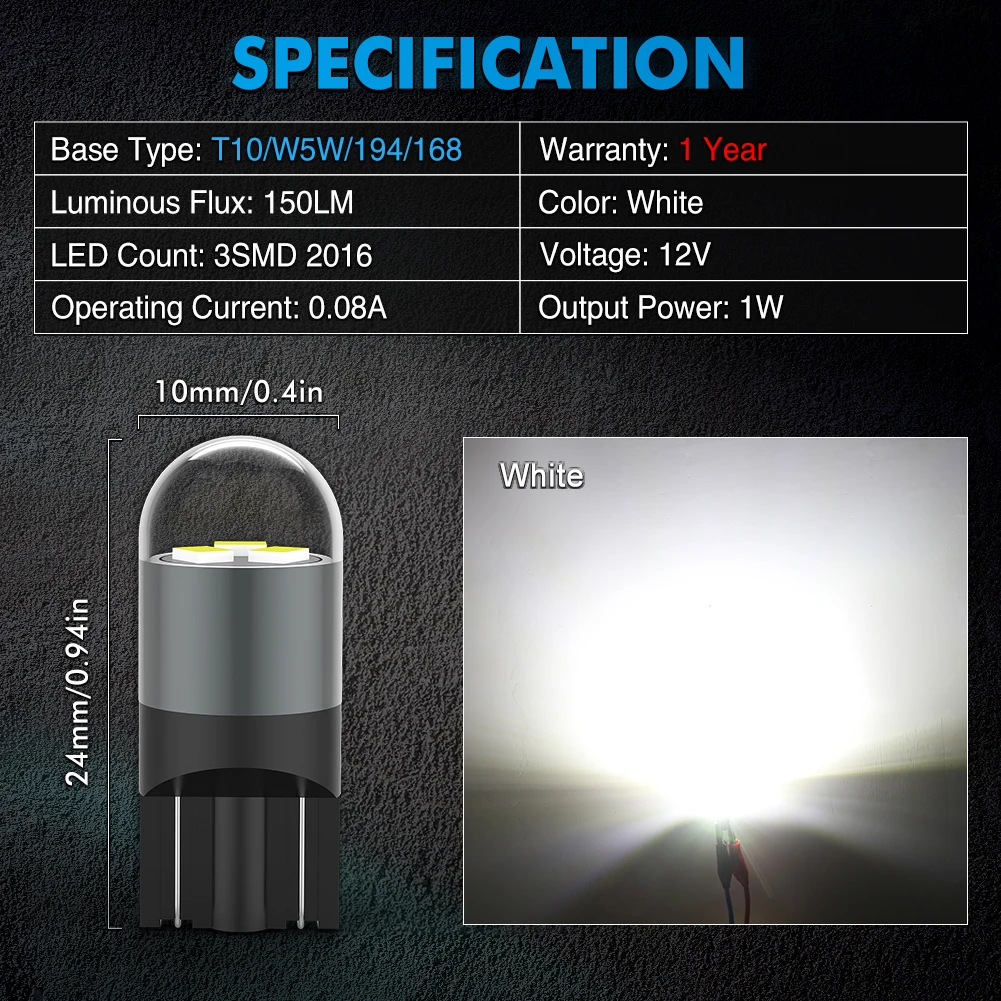 NAO T10 W5W LED  ڵ 12V 194 168 5W5 6500K ȭƮ 2016 Ĩ, ڵ ׸  ̵    Ŭ Ʈ