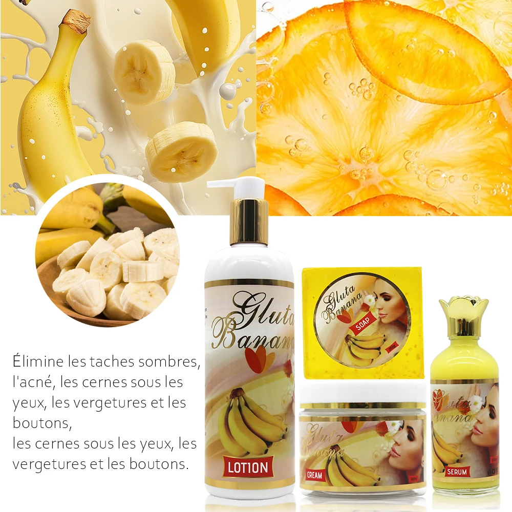 5D Gluta Natural Banana Essence Lightening & Moisturizing Skin Care Set Leaves Skin Glowing Smooth Soft Care Product