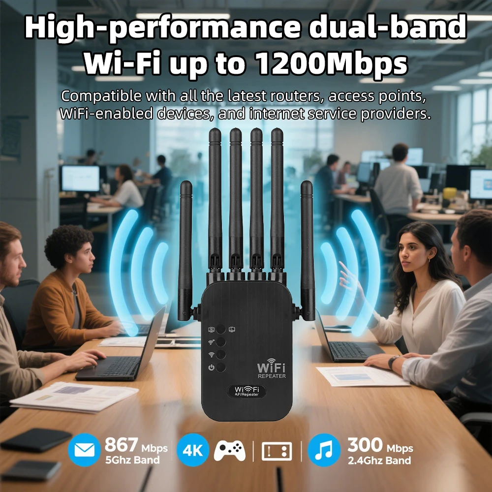 Wireless 5G WiFi Repeater 1200Mbps Router Wifi Booster Dual Band Long Range Extender 5Ghz Wi-Fi Signal Amplifier Repeater - 4