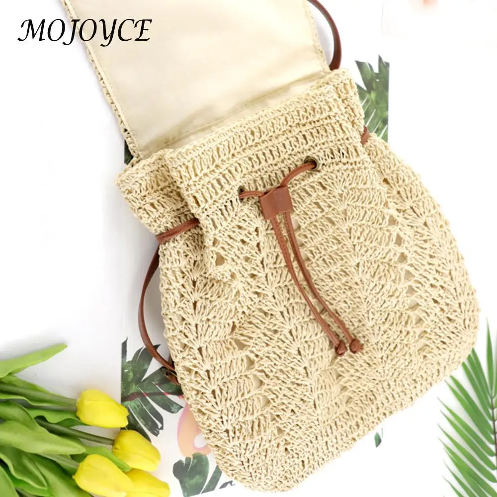 Fashion Straw Women Shoulder Bag Backpack Hand-Woven Female Beach Holiday Simple Purse for Women Outdoor Bag 2