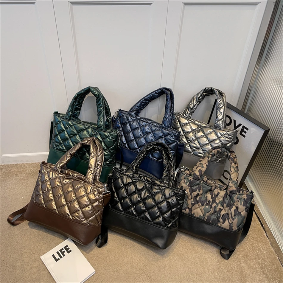 Luxury Brand Women's Bucket Bag Quilted Down Fabric and PU Leather Shoulder  Crossbody Bags 2022 New Winter Trend Female Handbags